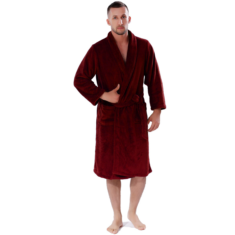 Vuxen Coral Fleece Robes Män Kvinnor Massiva Färg Badrockar Par Pyjamas