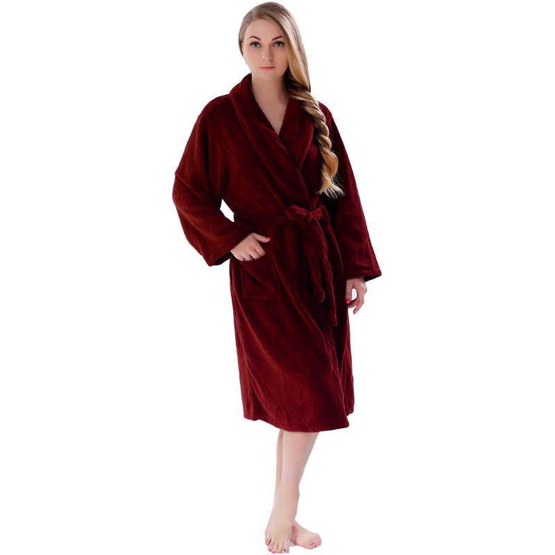 Vuxen Coral Fleece Robes Män Kvinnor Massiva Färg Badrockar Par Pyjamas