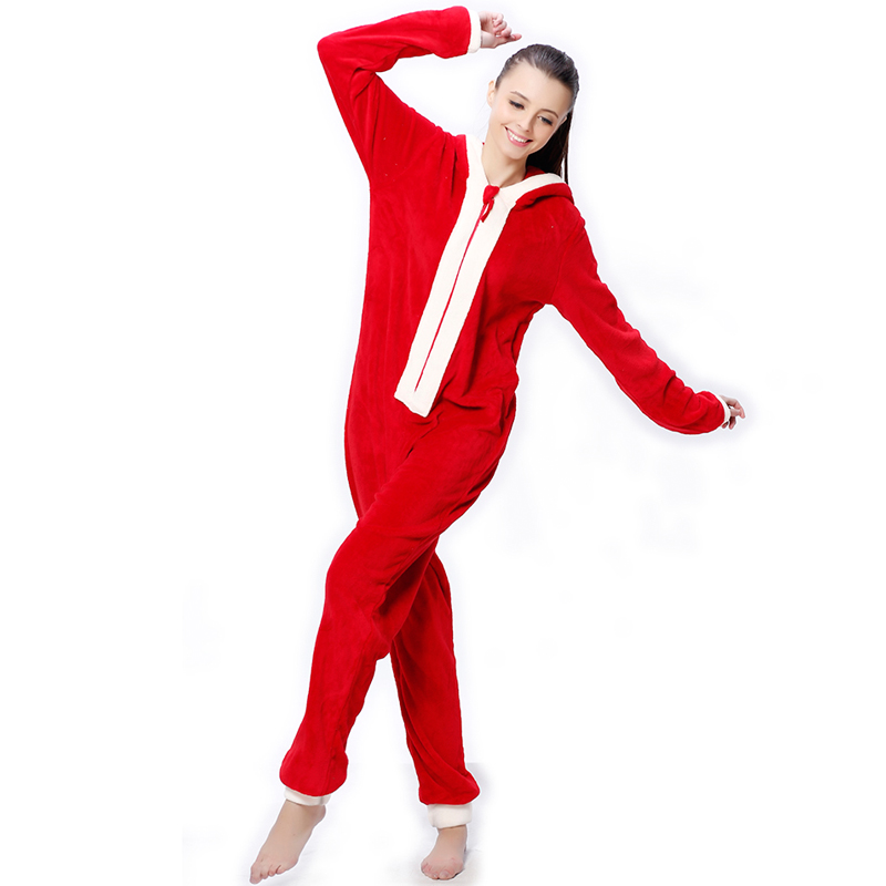 Ladies Coral Fleece Hooded Christmas Costume Onesie