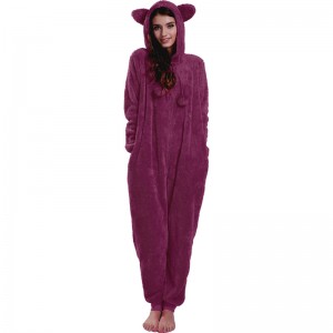 Kvinnor Röda Onesie Pyjamas Hooded With Animal Ears