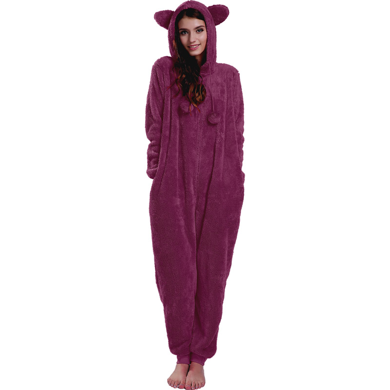 Kvinnor Röda Onesie Pyjamas Hooded With Animal Ears