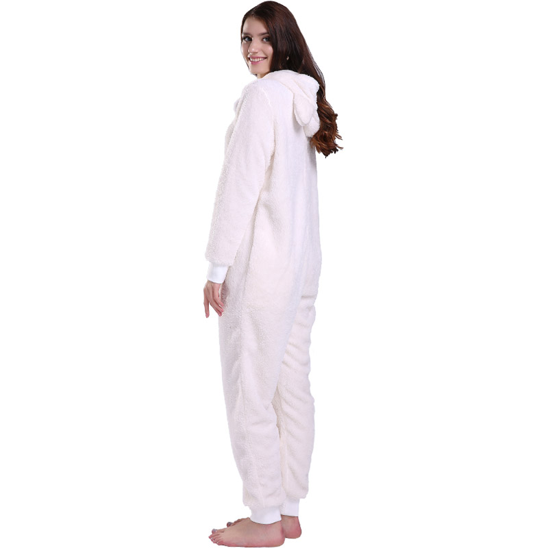 Women Cream Onesie Pyjamas Hooded With Animal Ears