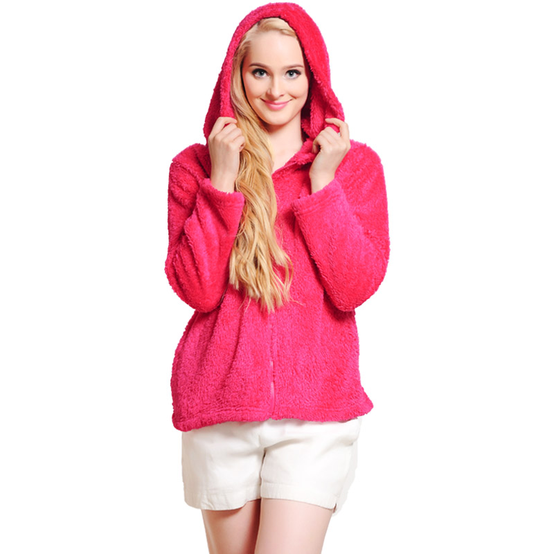 Kvinnor Snuggle Fleece Hot Pink Zip Hooded Sweatshirt