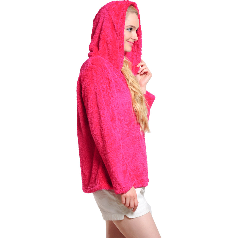 Kvinnor Snuggle Fleece Hot Pink Zip Hooded Sweatshirt