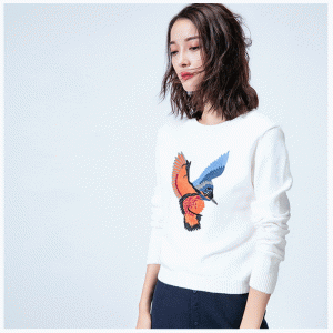Skräddarsydda Ladies Knitwear Broderade Bird Crew Neck Sweater Pullover