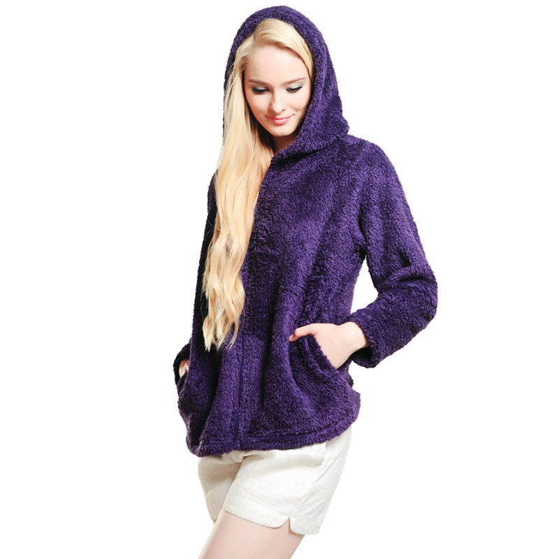 Kvinna Snuggle Fleece Purple Zip Hooded Sweatshirt