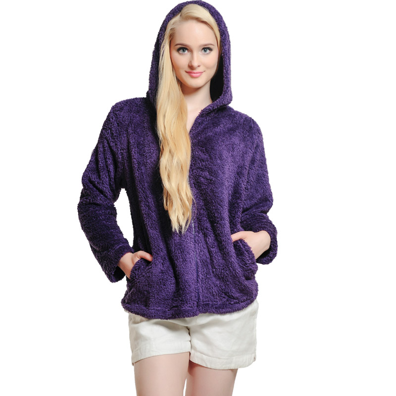 Kvinna Snuggle Fleece Purple Zip Hooded Sweatshirt