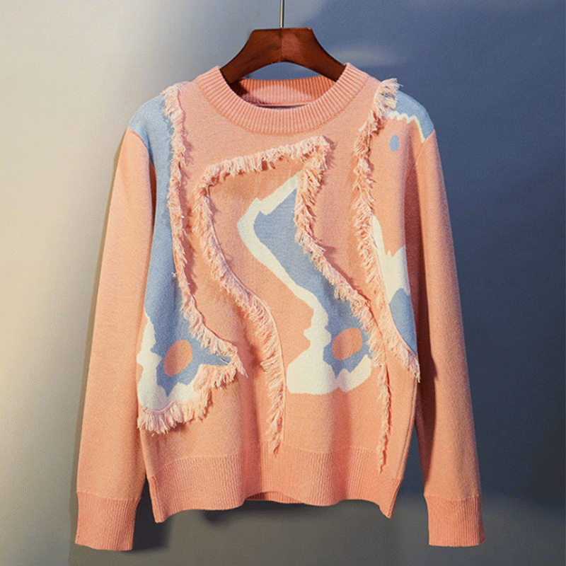 2019 Tidig vår Loose Thick Sewed Tassel Fringe Ladies Pullover Sweater