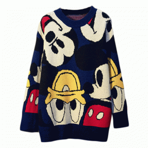 2019 Långt söt Donald Duck Cartoon Pattern Jacquard Tjock Winter Ladies Pullovertröja