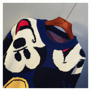 2019 Långt söt Donald Duck Cartoon Pattern Jacquard Tjock Winter Ladies Pullovertröja
