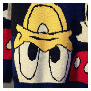2019 Långt söt Donald Duck Cartoon Pattern Jacquard Tjock Winter Ladies Pullovertröja