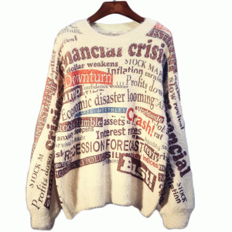 2019 Skräddarsydd Imitation Mink Wool Vinterlösa Lantern Sleeve Damtröja Knitwear Sweater