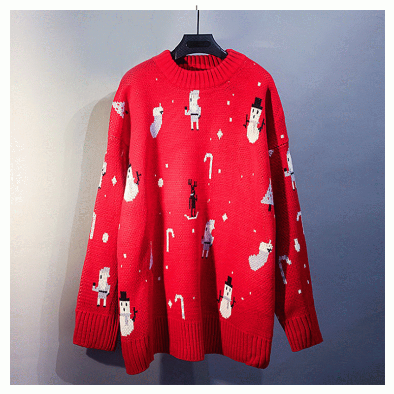 2019 Poptröja Kvinnlig Vinter Koreansk Version Lös Bottoming Christmas Red Knit Sweater