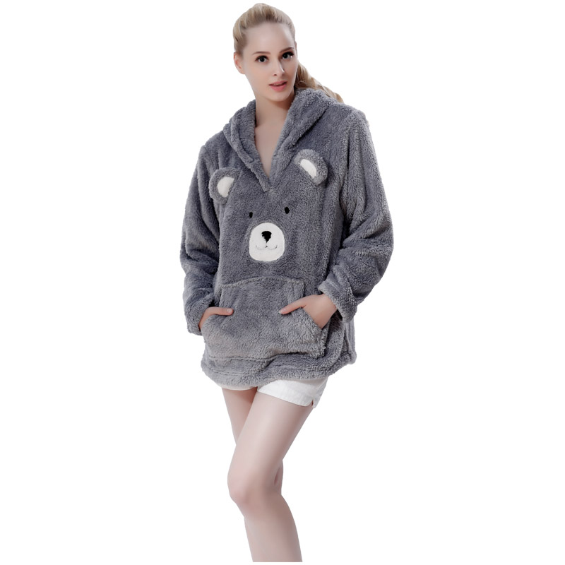 Kvinna Snuggle Fleece Grey Embrodery Hooded Sweatshirt