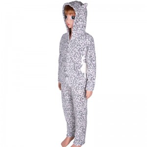 Barn Coral Fleece Broderi Tryckt Pajamaset