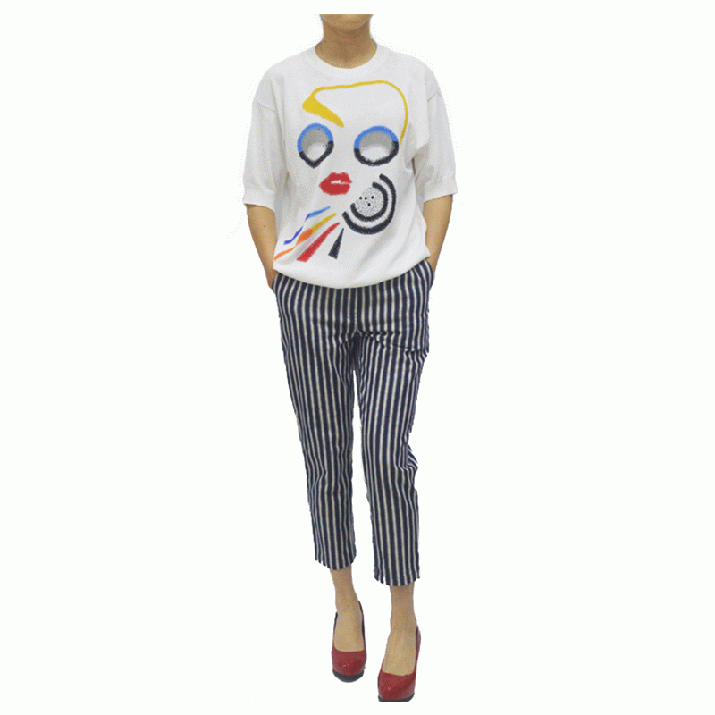 Skräddarsydda röda läppar Jacquard Summer Thin Knit Sweaters