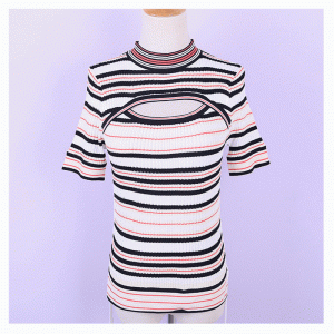 Sommar Bodycon Turtleneck Hole Center Ladies Stripe Thin Sweaters