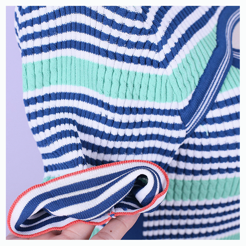 Sommar Bodycon Turtleneck Hole Center Ladies Stripe Thin Sweaters