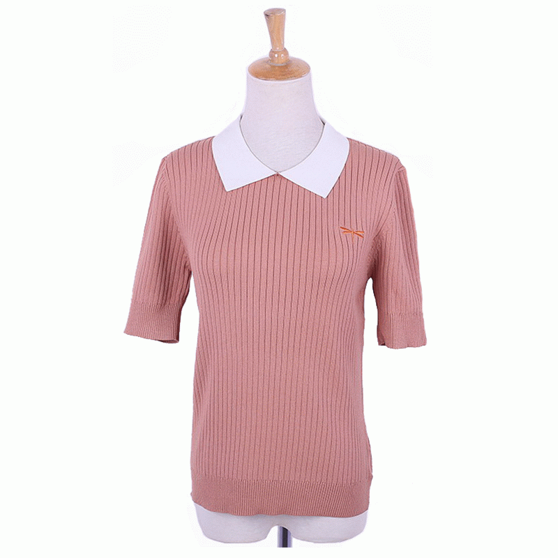 Ladies Fit Polo Neck Dragonfly Broderi Kortärmad Pullover Sweater för officiellt tillfälle