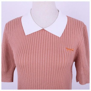 Ladies Fit Polo Neck Dragonfly Broderi Kortärmad Pullover Sweater för officiellt tillfälle