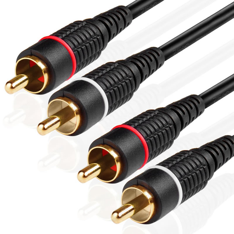 Dubbel RCA Plug M / M 2 kanal (höger och vänster) guldpläterad dubbelskärmad RCA till RCA Male Connector Black