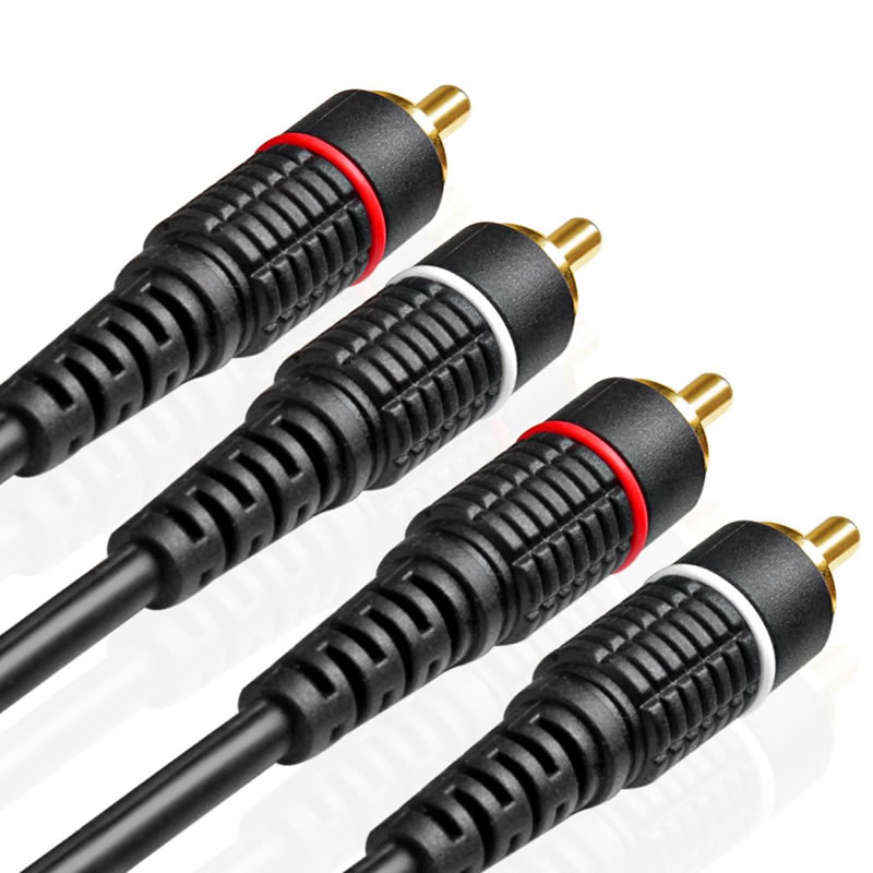 Dubbel RCA Plug M / M 2 kanal (höger och vänster) guldpläterad dubbelskärmad RCA till RCA Male Connector Black