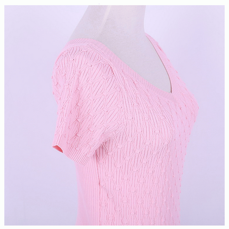 2018 Diamond Grids Summer Short Sleeve Stickad Pullover Sweater Women
