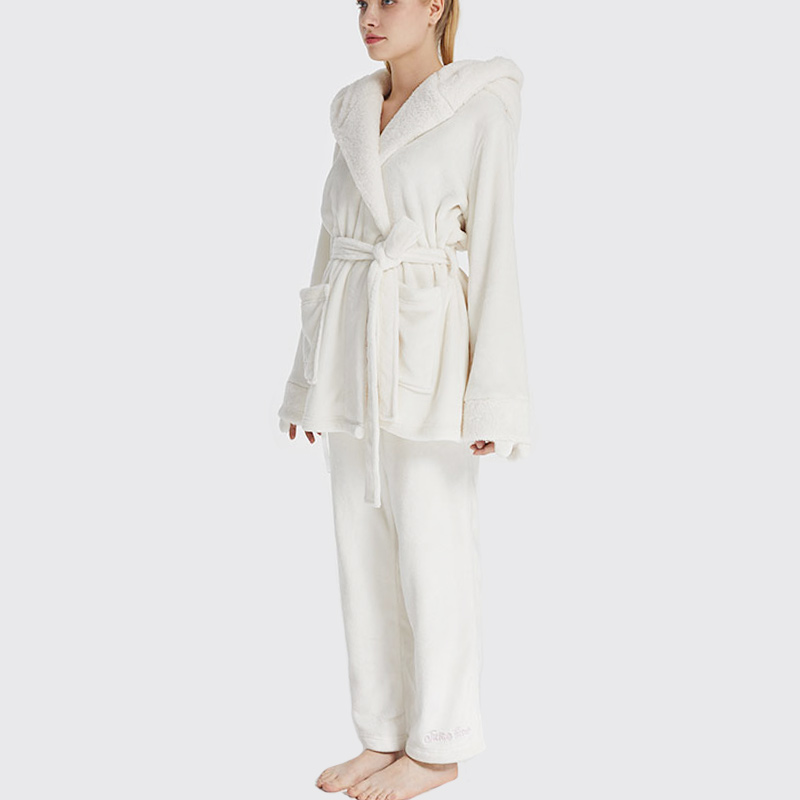 Women Flannel Fleece Animal Broderi Hooded Bear Pyjamas Set