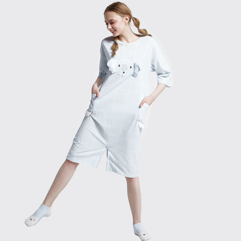 Kvinnor Onesie Tryckt Cotton Jersey Broderi Pyjamas Set