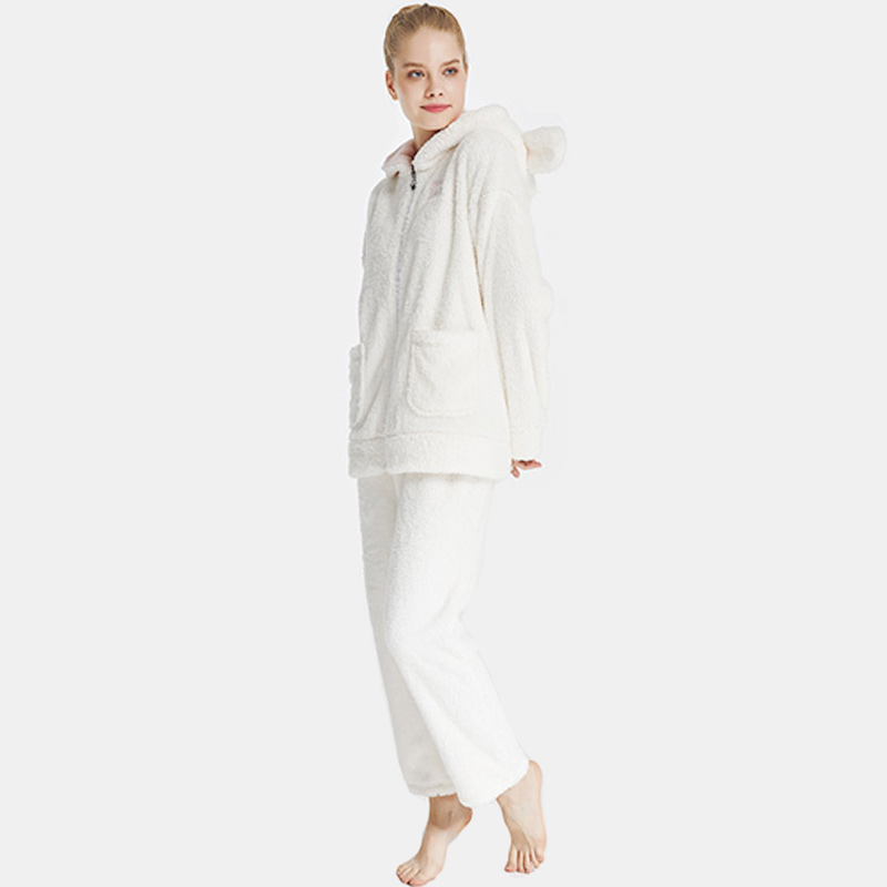 Kvinnor Snuggle Fleece Broderi Hooded Pyjamas Set