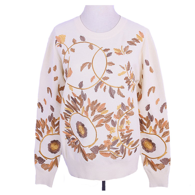 Skräddarsy designblommig broderi damtoalett ulltröja