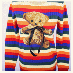 Custom ODM Teddy Bear Intarsia Rainbow Strips Kvinnor Cloth Pullover Sweater