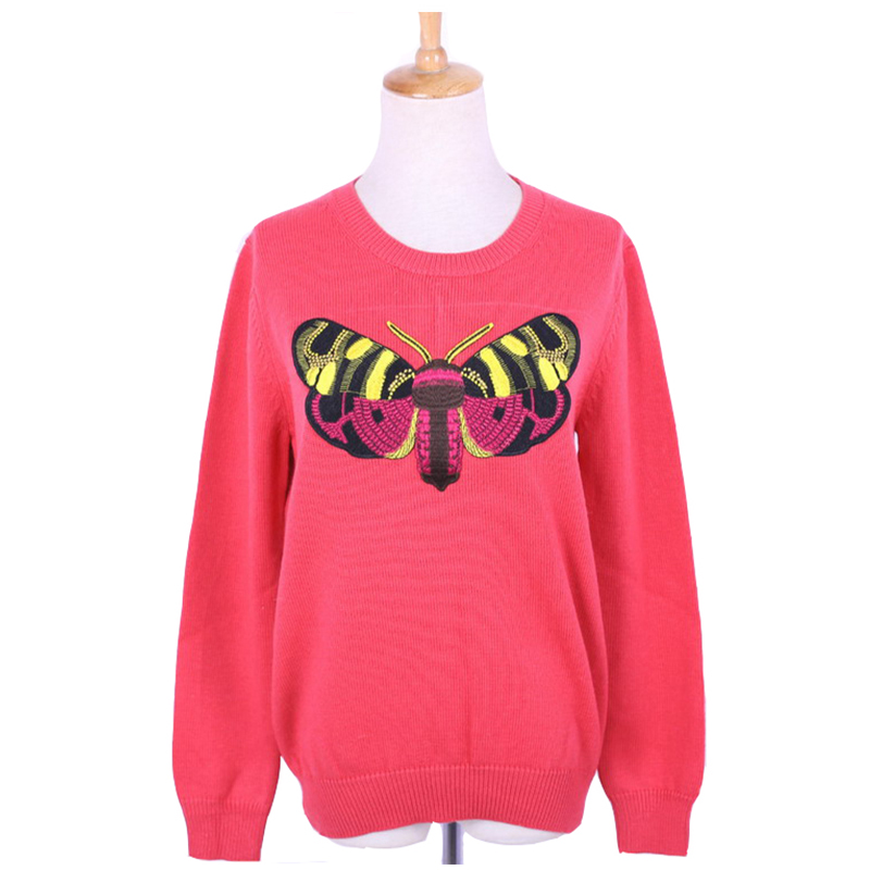 Custom Sewed Butterfly Patch Woolen Stickad Tröja Jumper För Damer