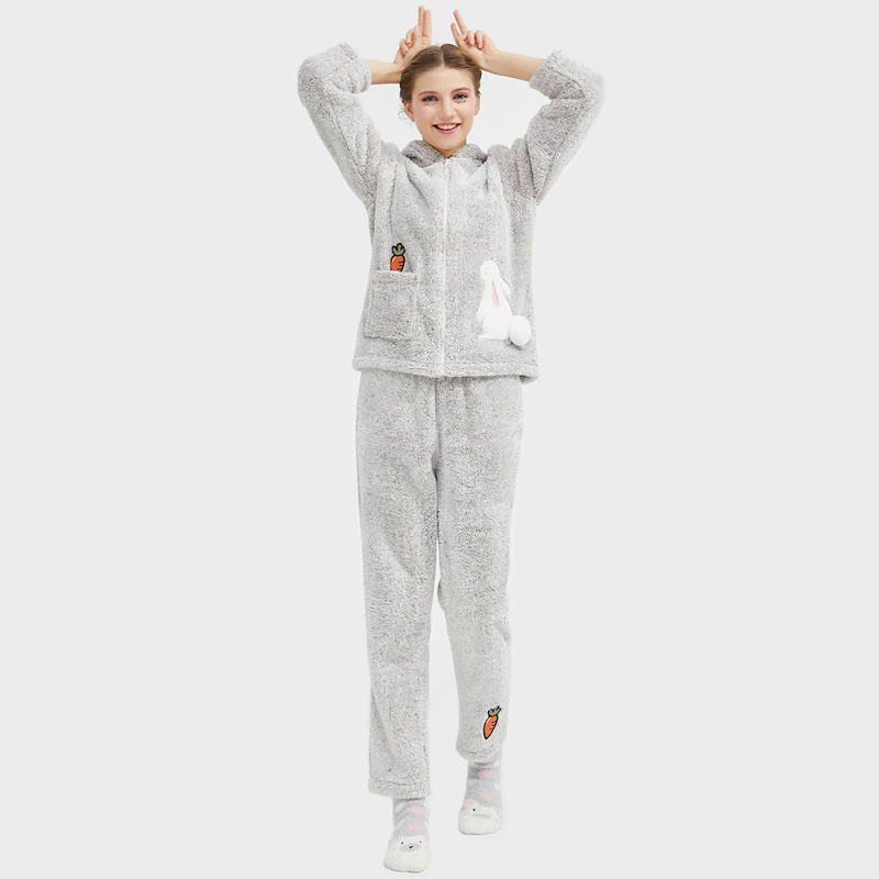 Kvinnor Snuggle Fleece Cationic Hooded Broderi Pyjamas Set