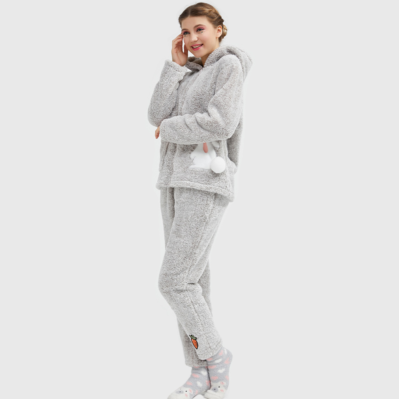 Kvinnor Snuggle Fleece Cationic Hooded Broderi Pyjamas Set
