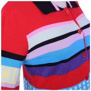 2018 Spring Fall Geometry Grid Striped Ladies Knit Cardigan Dress