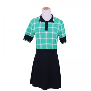Custom Design Kortärmad Polo Collar Contrastfärger Plaids Office Ladies Stickat tröja