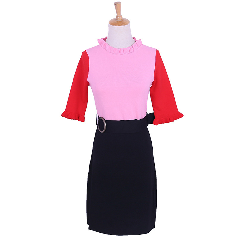 2018 Sommar Cowl Neck Short Sleeve Kvinnors Två Pieces Set Stickat Tröja Klänning