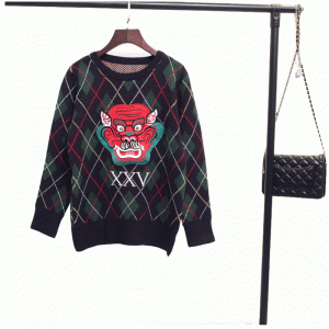 Warm Dragon Face Patchworks Vintertjocka dator stickade tröja Tröja