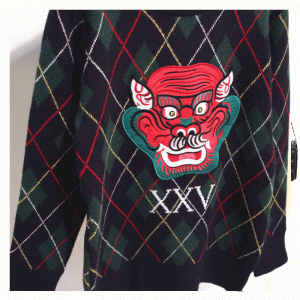 Warm Dragon Face Patchworks Vintertjocka dator stickade tröja Tröja