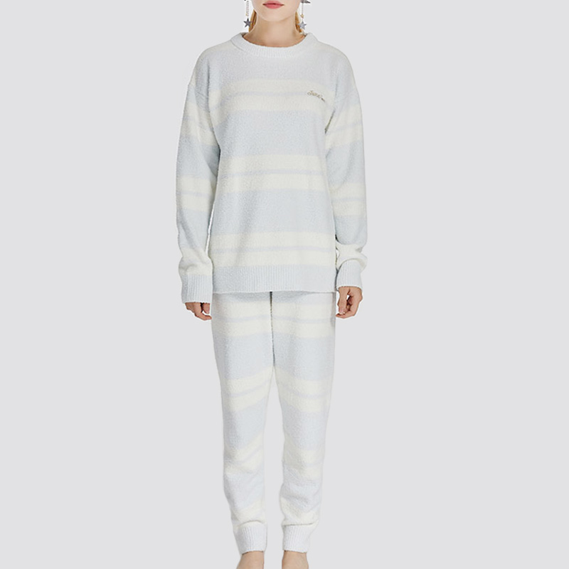 Kvinnor Stripe Elastic Microfiber Fleece Pyjamas Set