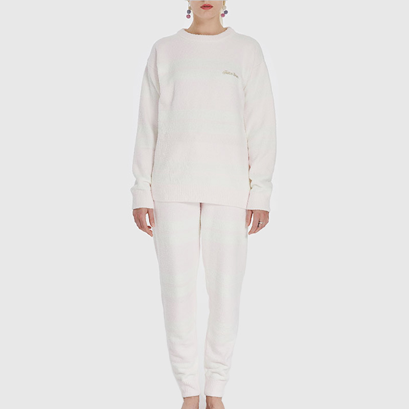 Kvinnor Stripe Elastic Microfiber Fleece Pyjamas Set