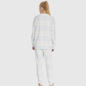 Kvinnor Stripe Elastic Microfiber Fleece Pyjamas Set