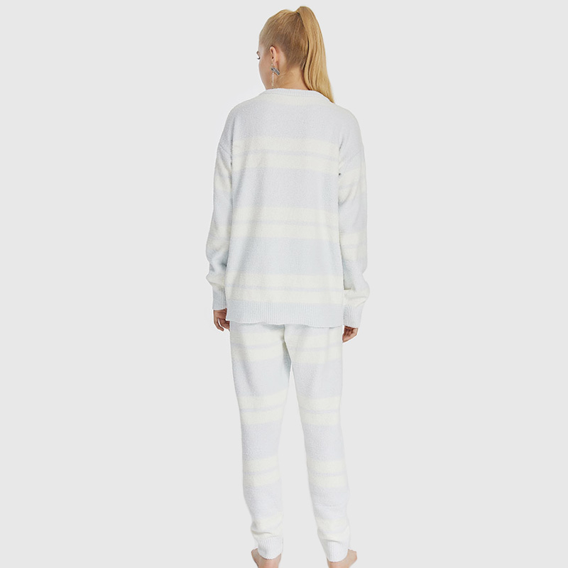 Kvinnor Stripe Elastic Microfiber Fleece Pyjamas Set