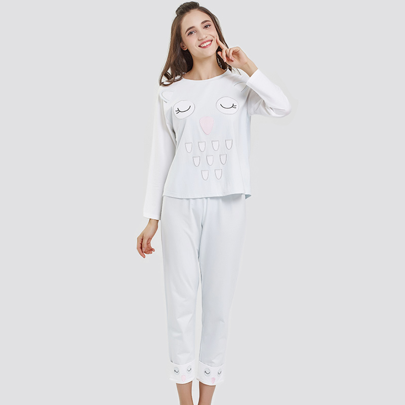 Kvinnor ställning Tryckt bomull-Spandex Single Jersey Pyjamas Set