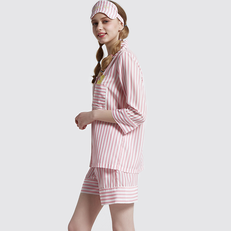 Kvinnor Stripe Printed Satin Pyjamas Set
