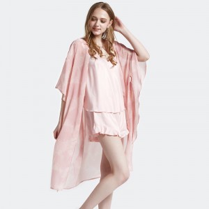 Kvinnor Satin Pyjamas Sätta Med Tryckt Sjal