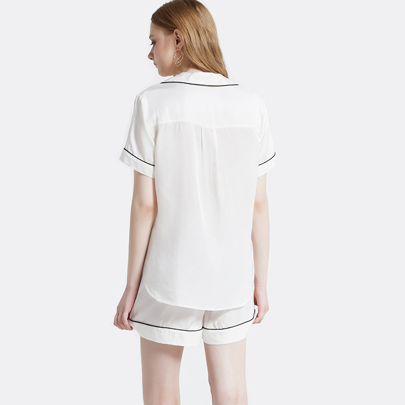 Kvinnor Viscose Korta Pant Pyjamas Set Med Welt