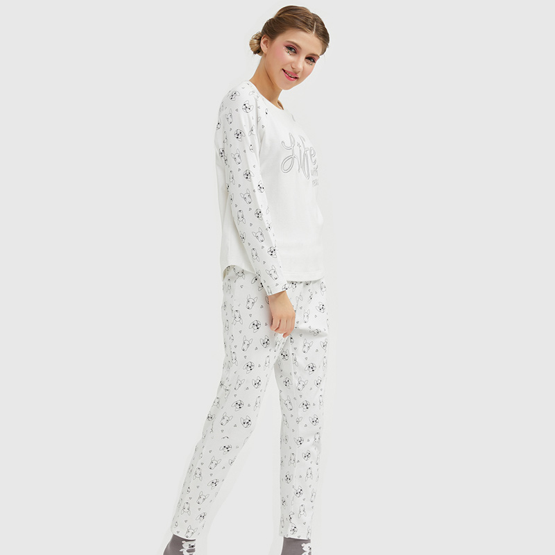 Kvinnor Lovely Printed Embroidery Single Jersey Pyjamas Set