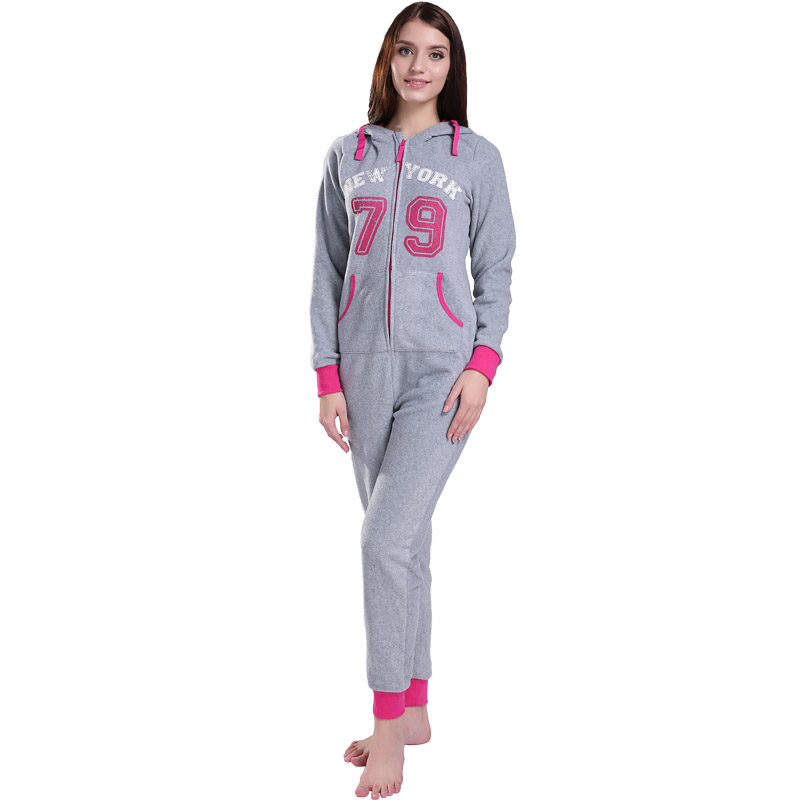 Vuxna Microfiber Fleece Hooded Onesie Pajamasatser för kvinnor